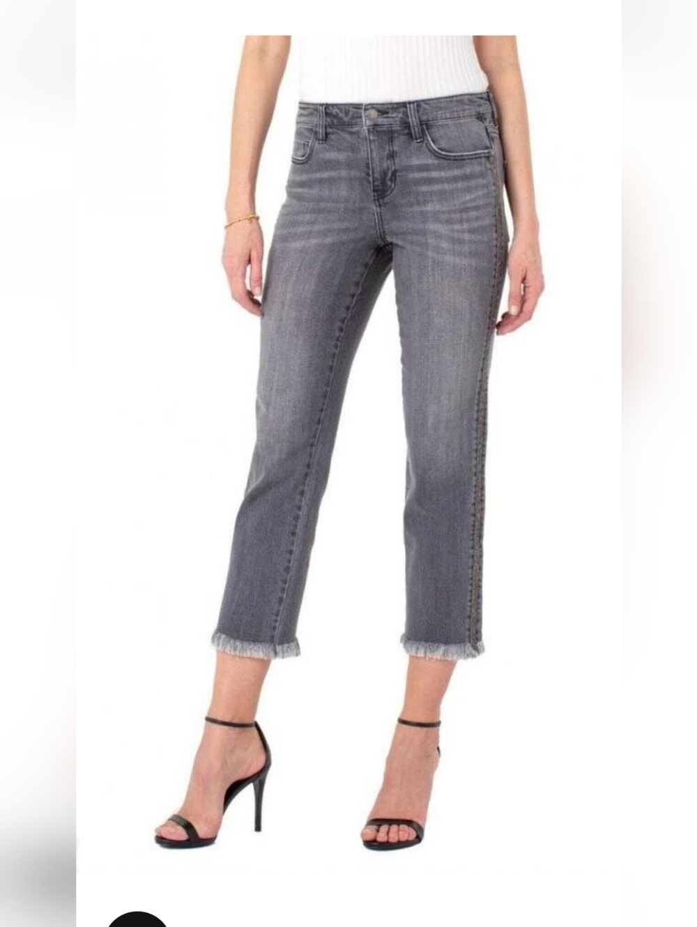 10/30 Liverpool The Crop Straight Gray Wash Cross Road Raw Hem Jeans